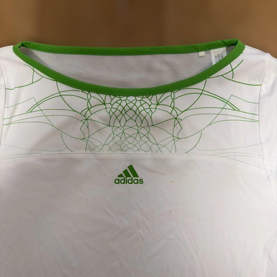 adidas テニスウェア 上下セット ホワイト グリーン レディースM (4/9)