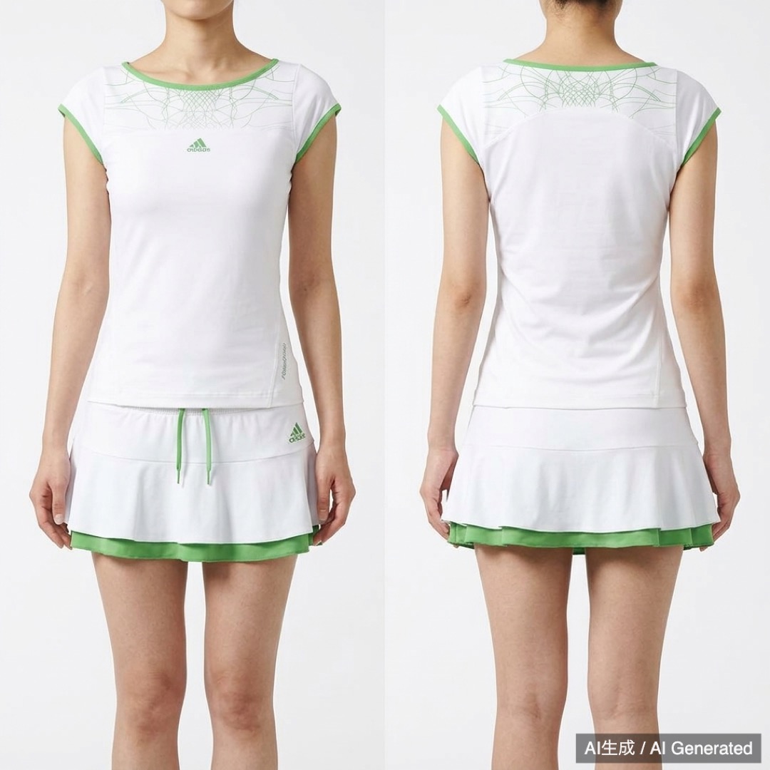 adidas テニスウェア 上下セット ホワイト グリーン レディースM (1/9)