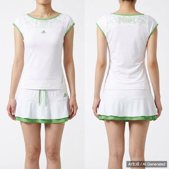 adidas テニスウェア 上下セット ホワイト グリーン レディースM