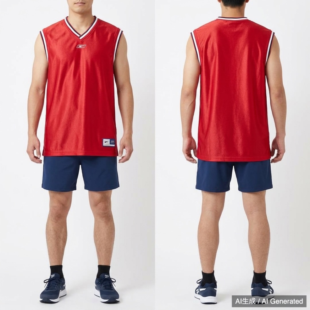 Reebok 赤 Vネック ノースリーブ L/XL バスケ 光沢 (1/4)