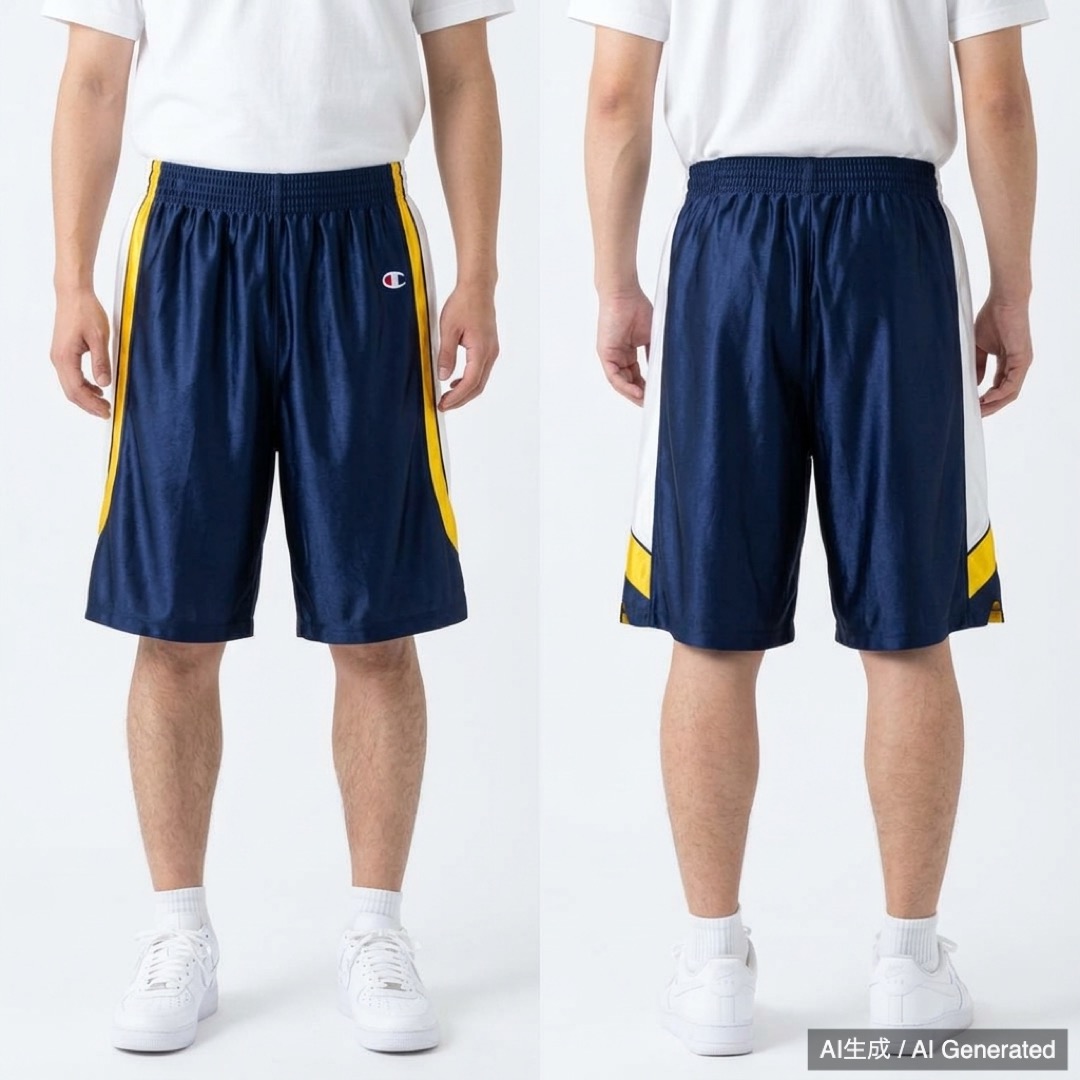 Champion バスケットボールパンツ バスパン M ネイビー/イエロー 光沢 (1/4)