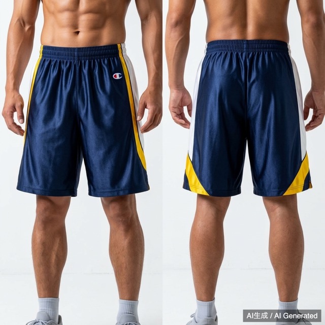Champion バスケットボールパンツ バスパン M ネイビー/イエロー 光沢