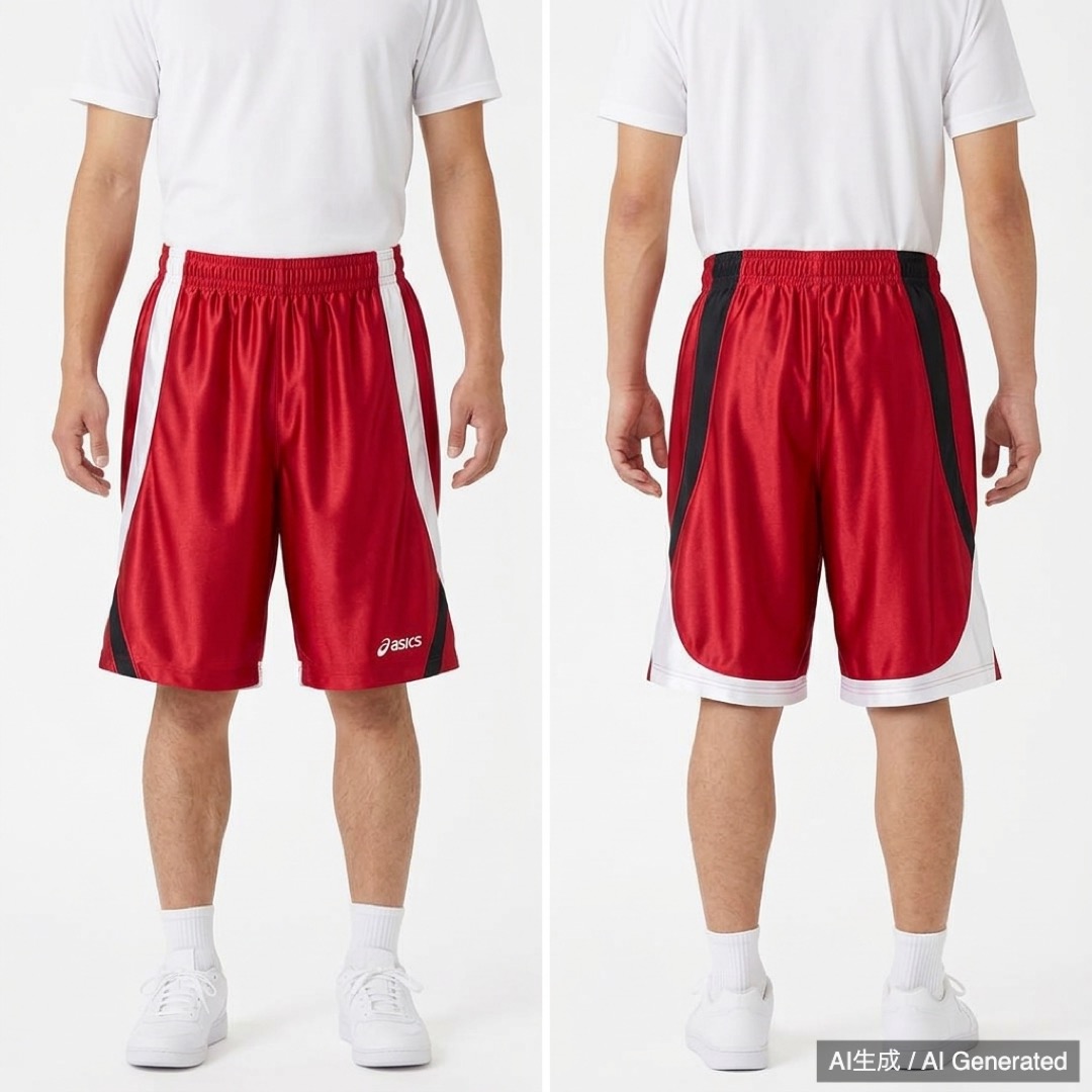 asics バスケットボールパンツ バスパン レッド 光沢 (1/3)