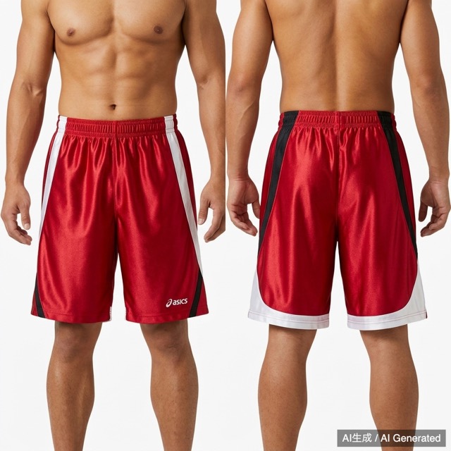 asics バスケットボールパンツ バスパン レッド 光沢