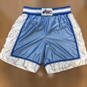 asics バスケットボールパンツ 水色/白 光沢