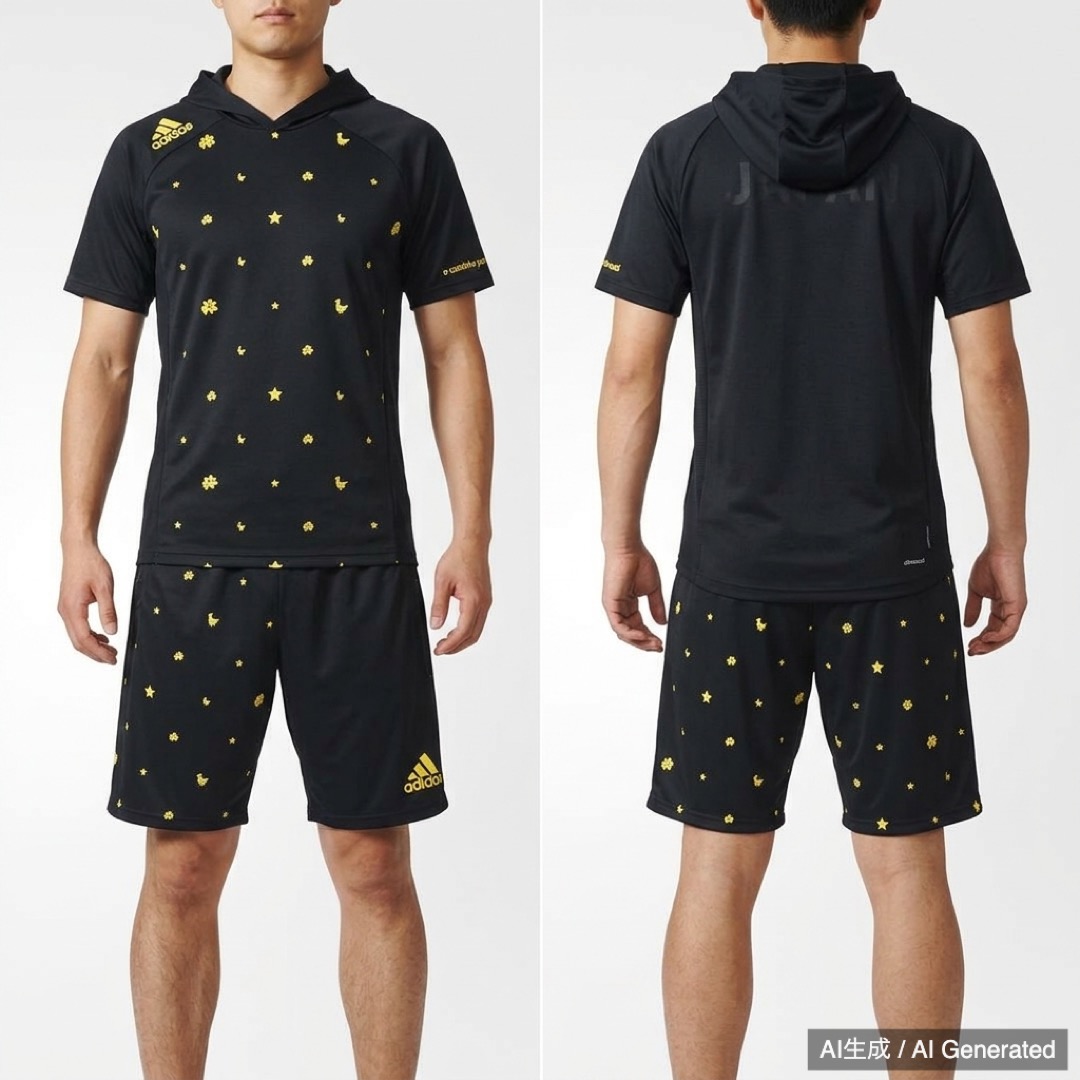 adidas フード付きジャージ上下セット 黒/黄色 (1/8)
