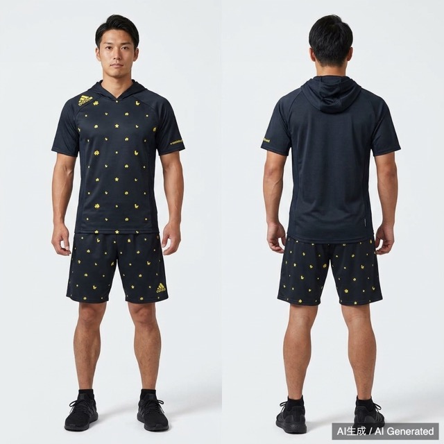 adidas フード付きジャージ上下セット 黒/黄色