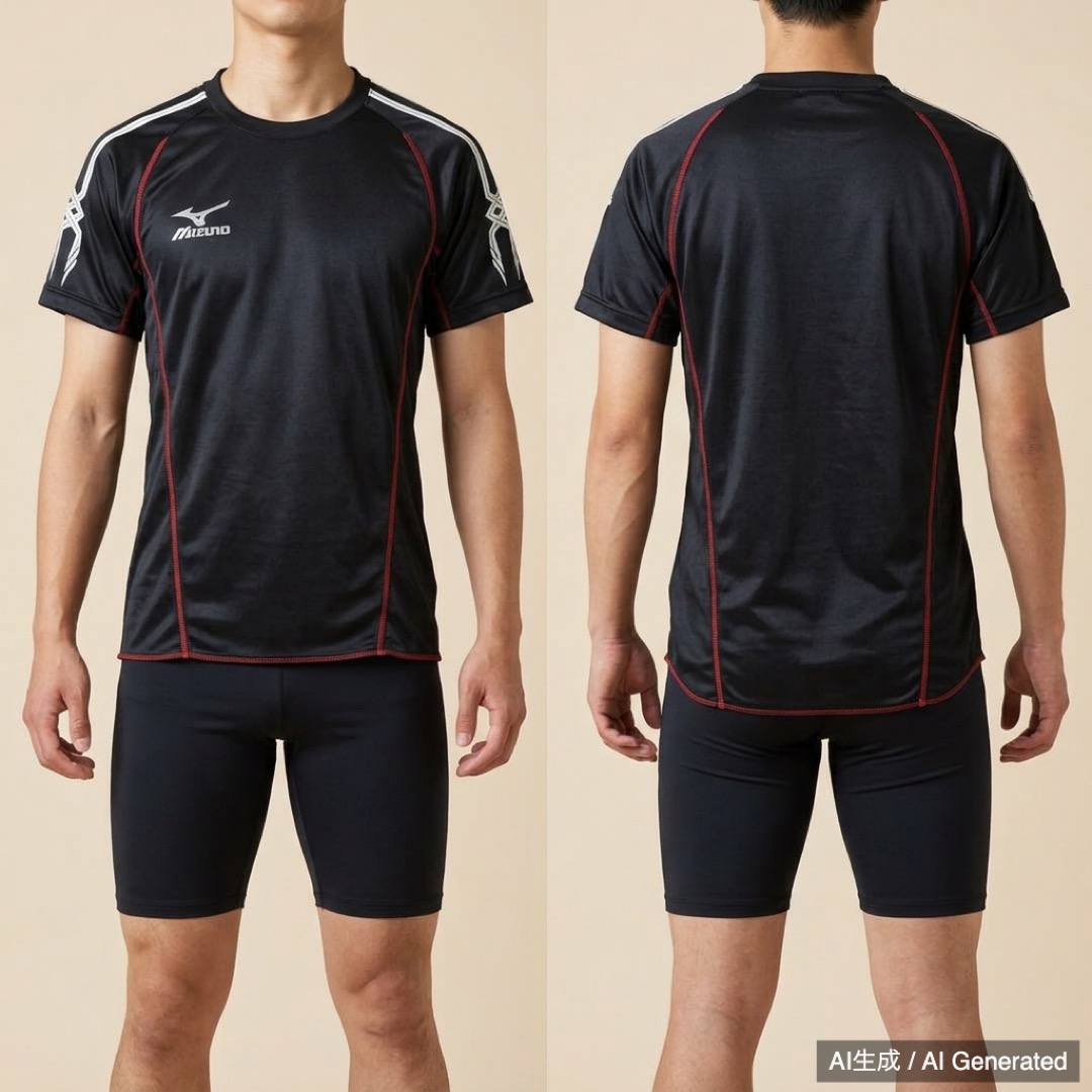 MIZUNO ランニング シャツ ブラック レッド Sサイズ (1/4)