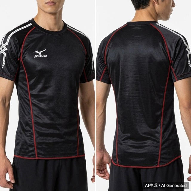 MIZUNO スポーツシャツ ブラック レッド Sサイズ