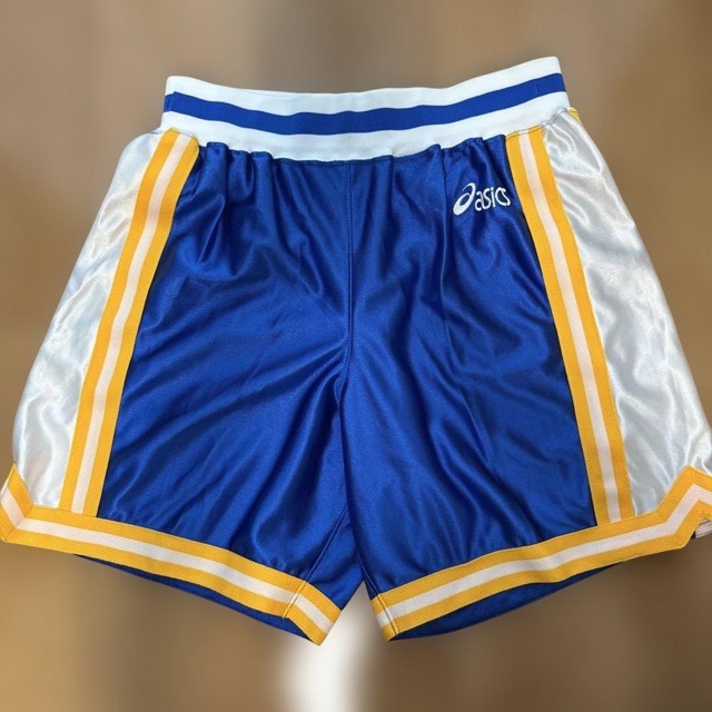 メンズ asics バスケットボールパンツ 青/白/イエロー 光沢 (1/5)