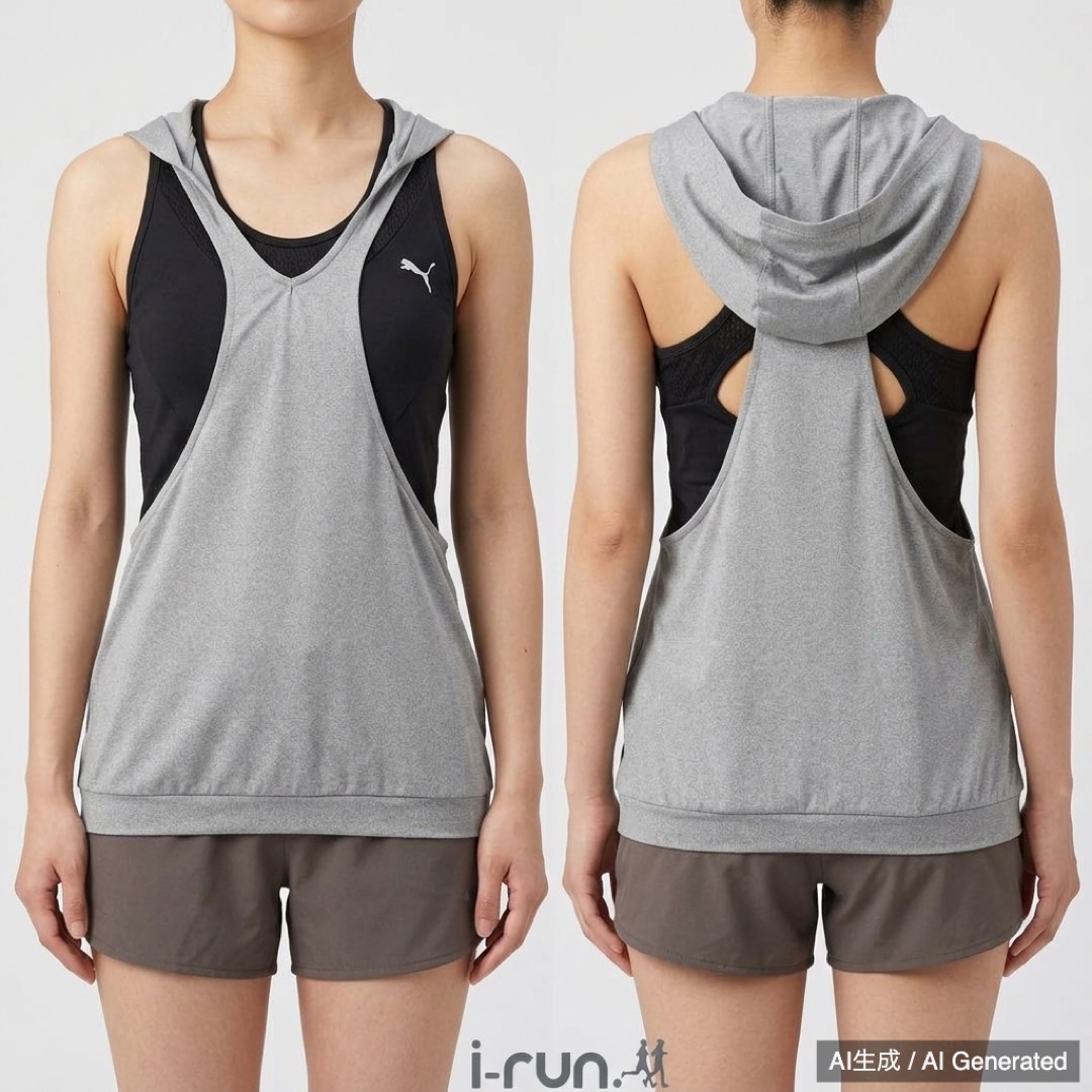 レディース Puma フード付きタンクトップ グレー/ブラック レディース L (1/5)