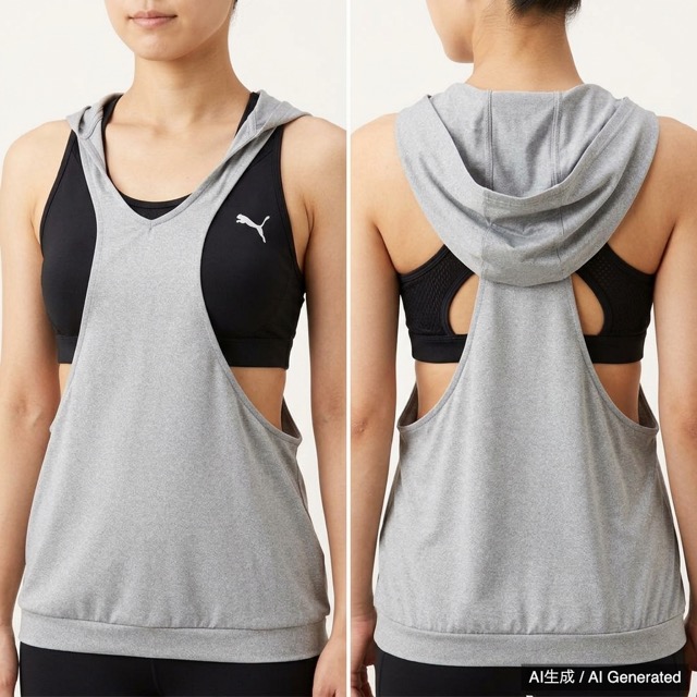 レディース Puma フード付きタンクトップ グレー/ブラック レディース L