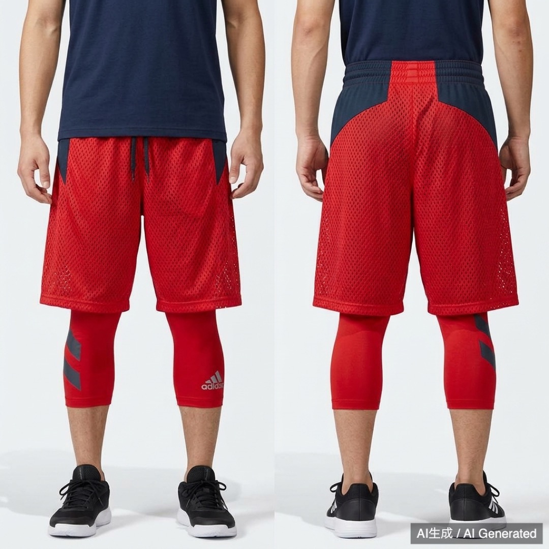 adidas バスケットボールパンツ スパッツ付き S レッド (1/4)