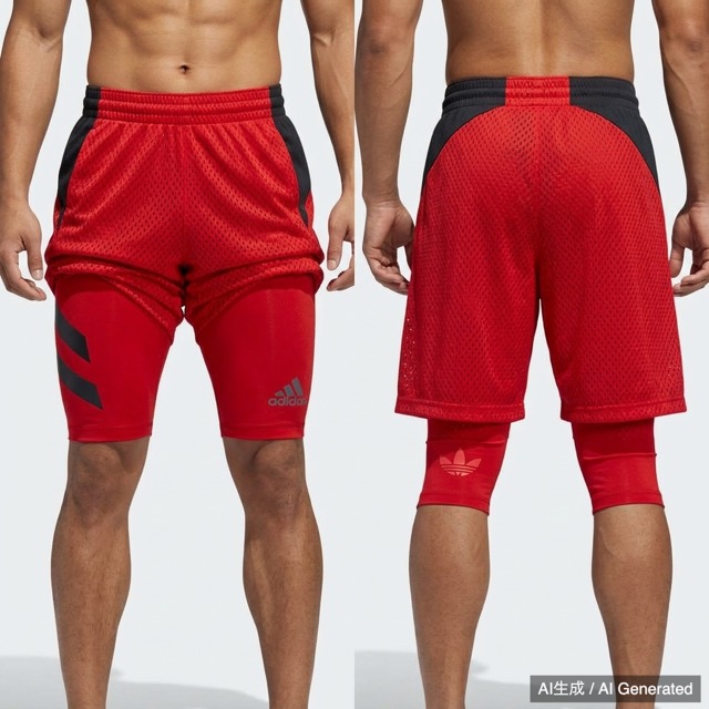 adidas バスケットボールパンツ スパッツ付き S レッド
