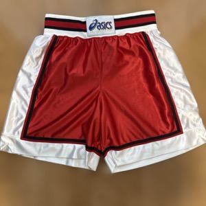 ASICS バスケットボールパンツ 赤/白 光沢