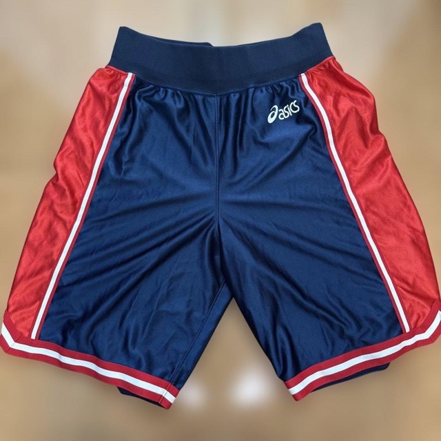 メンズ asics バスケットボールパンツ ネイビー/レッド 光沢 (1/5)