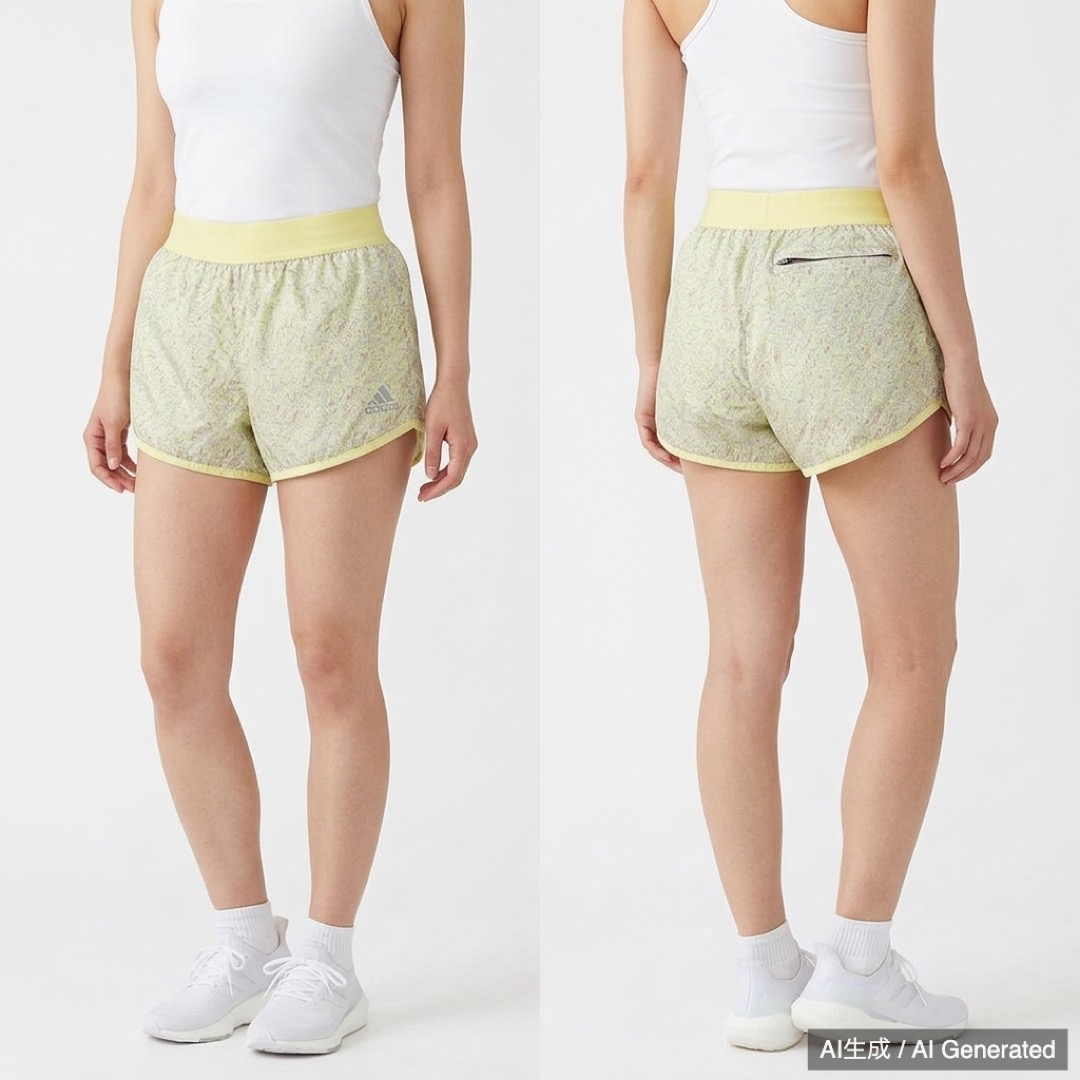 adidas レディース イエロー系花柄ランニングパンツ リバーシブル S (1/6)