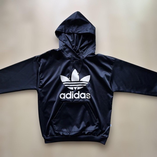 adidas 黒 パーカー フーディー Mサイズ 光沢サテン (1/7)