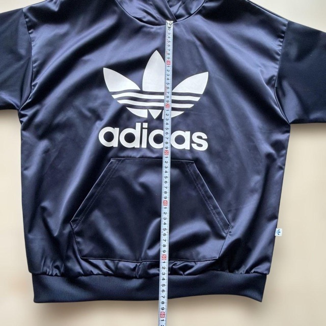 adidas 黒 パーカー フーディー Mサイズ 光沢サテン (3/7)