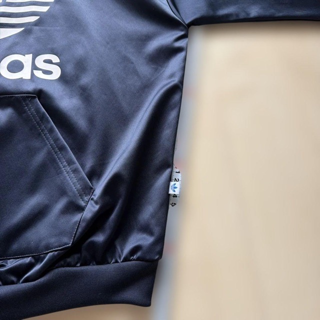 adidas 黒 パーカー フーディー Mサイズ 光沢サテン (5/7)