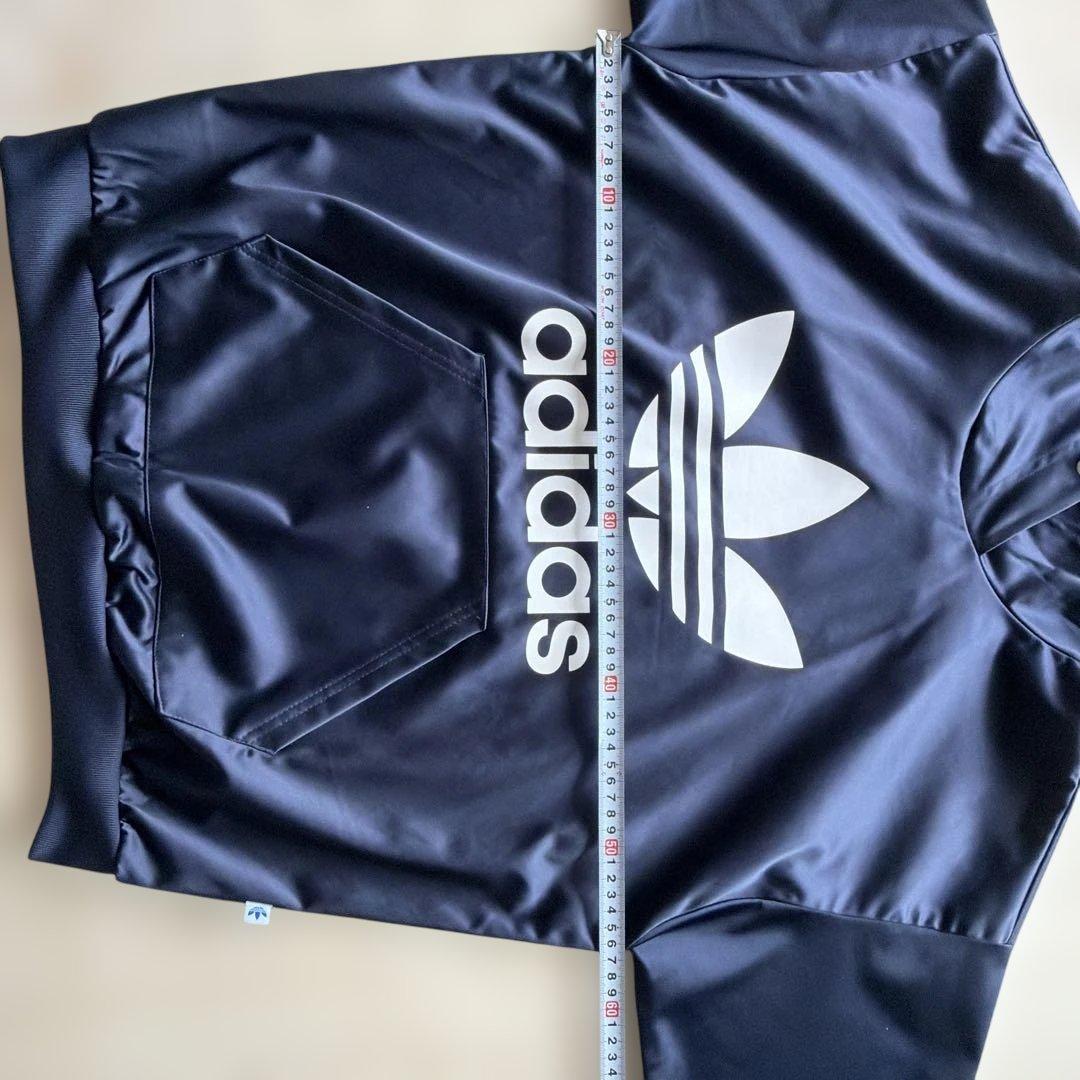 adidas 紺 パーカー レディース フーディー Mサイズ 光沢サテン (8/8)
