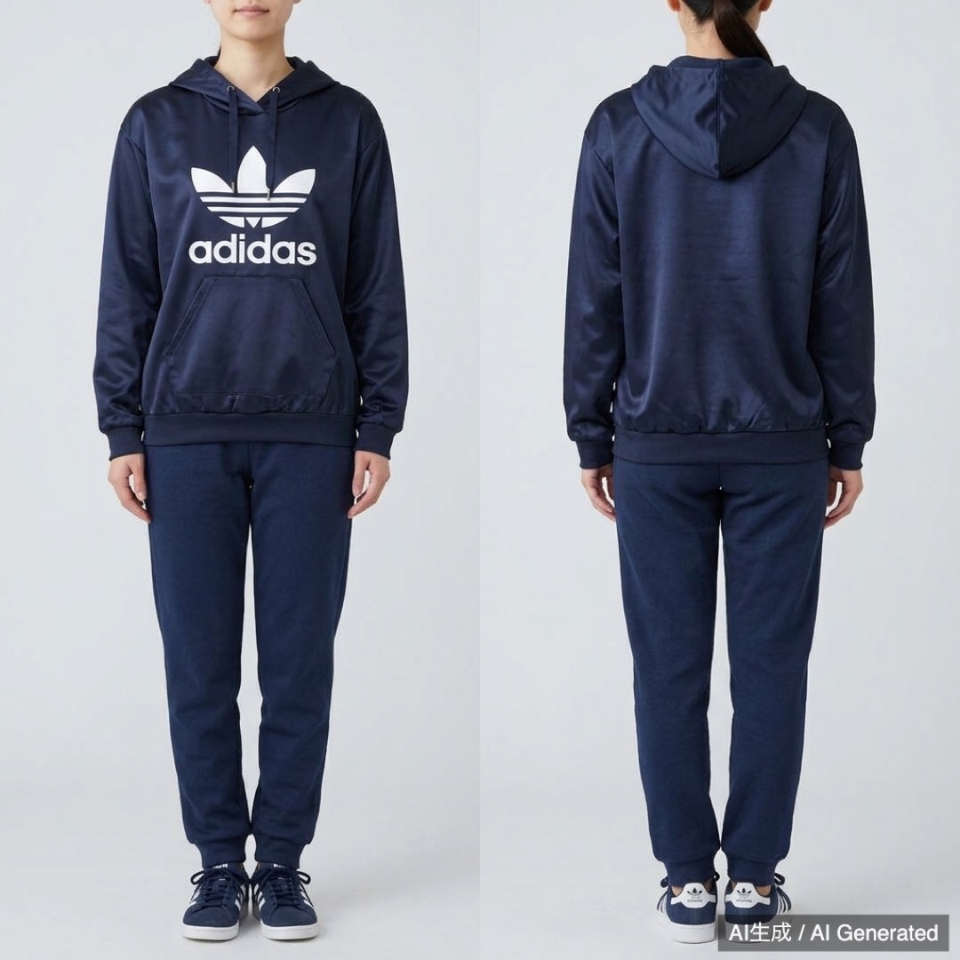 adidas 紺 パーカー レディース フーディー Mサイズ 光沢サテン (1/8)