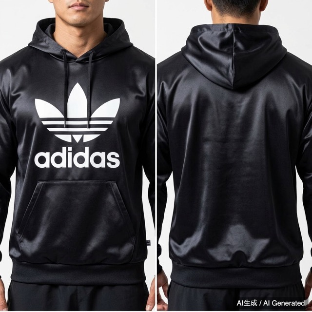 adidas 黒 パーカー フーディー Mサイズ 光沢サテン