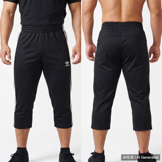 adidas 七分丈 ブラックジャージパンツ M