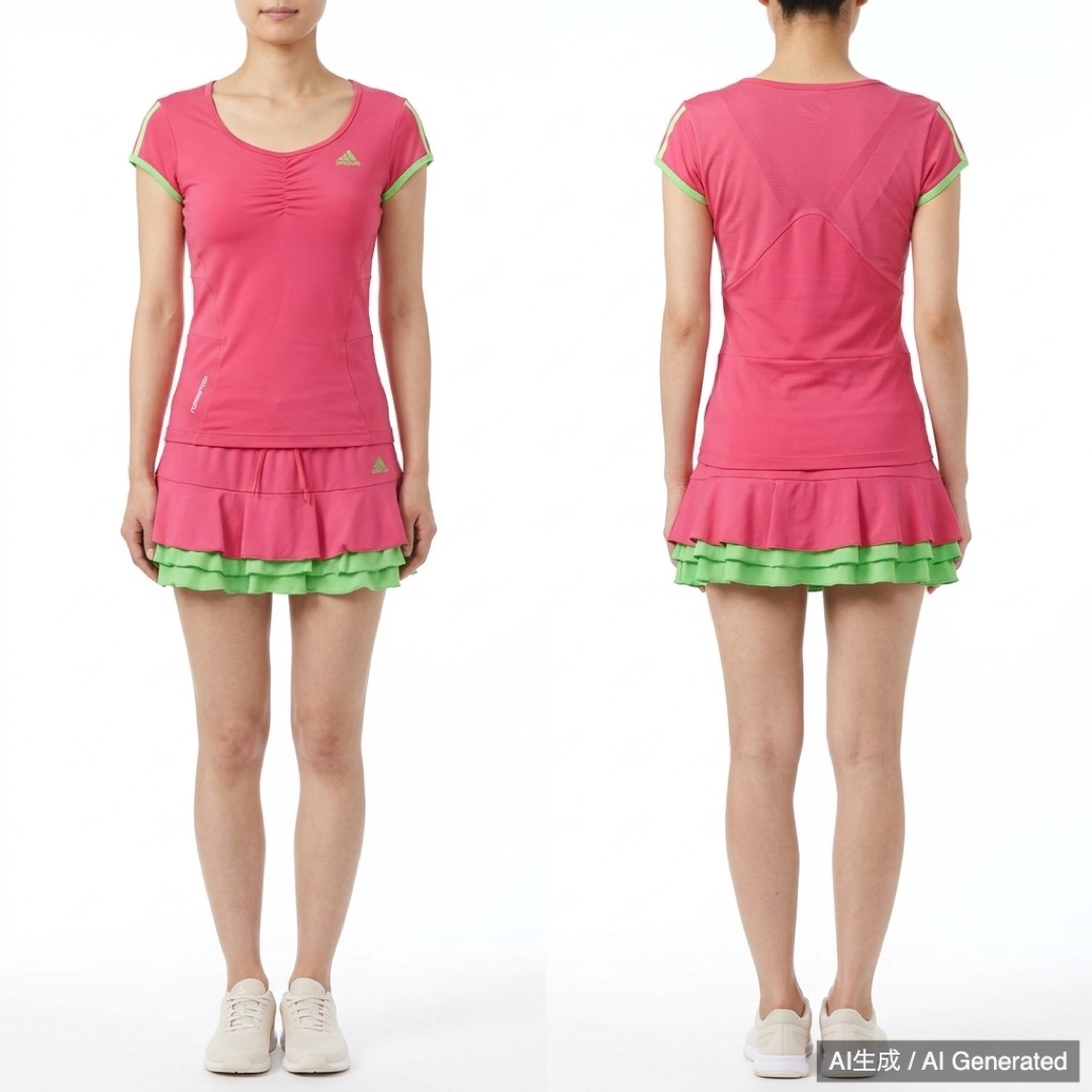 adidas レディース テニスウェア 上下セット ピンク グリーン (1/9)