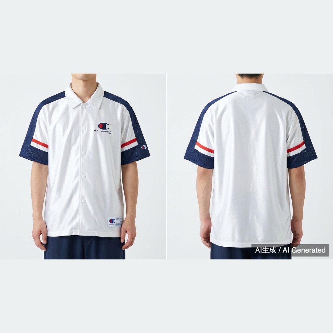 Champion ウォームアップウェア Mサイズ ホワイト/ネイビー 光沢