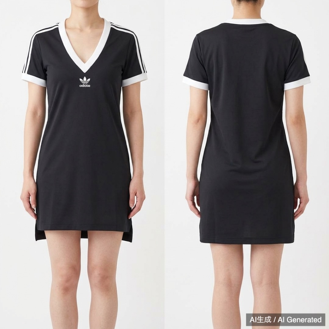 adidas Vネックミニワンピース S ブラック (1/4)