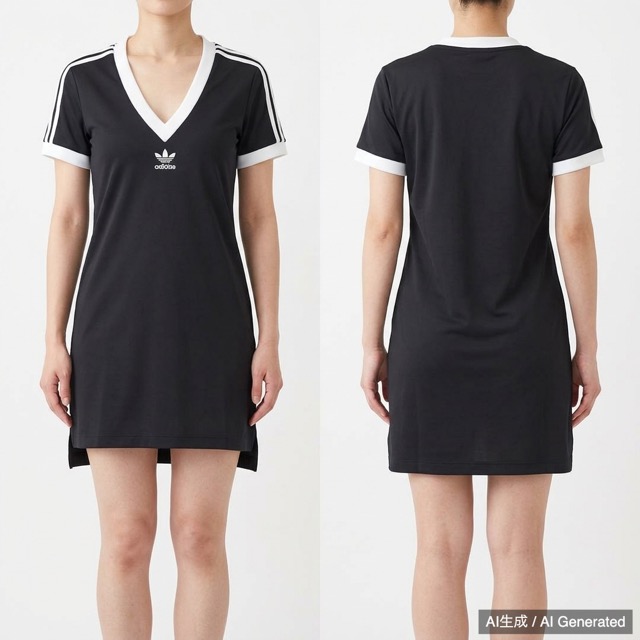 adidas Vネックミニワンピース S ブラック