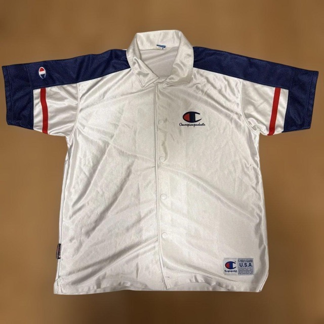 Champion ウォームアップウェア Mサイズ ホワイト/ネイビー 光沢 (1/6)