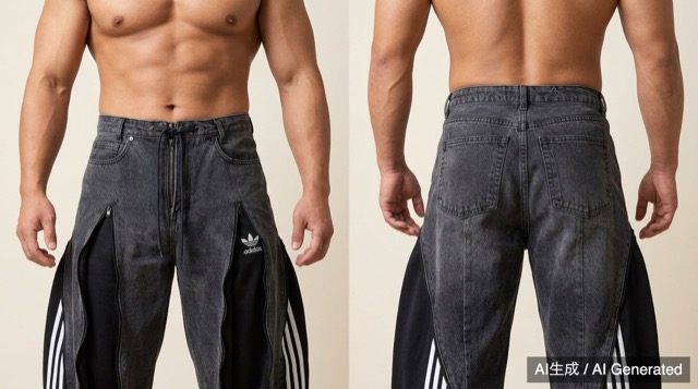 adidas リメイクデニム ジップ切替 トレフォイル
