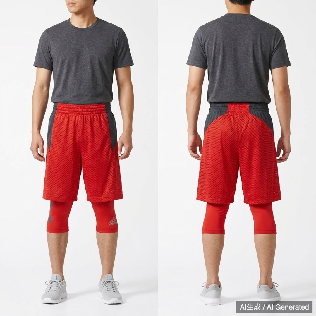 adidas バスケットボールパンツ インナー付き M レッド/ブラック (1/4)