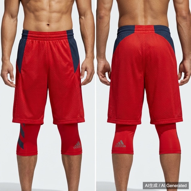 adidas バスケットボールパンツ インナー付き M レッド/ブラック